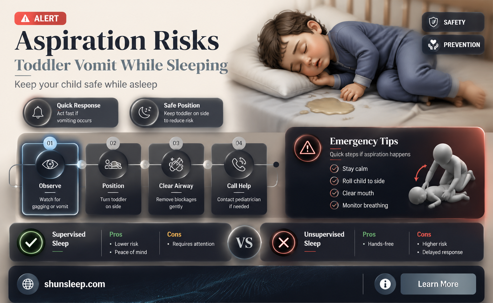 can a 2 year old aspirated vomit while sleeping