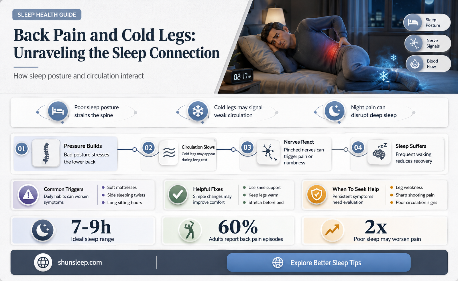 can back pain cause legs to get cold while sleeping