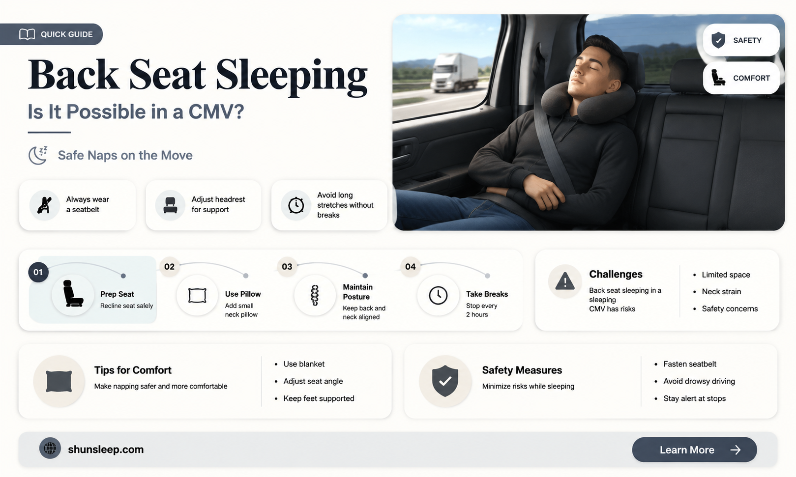 can a cmv use the back seat for sleeping