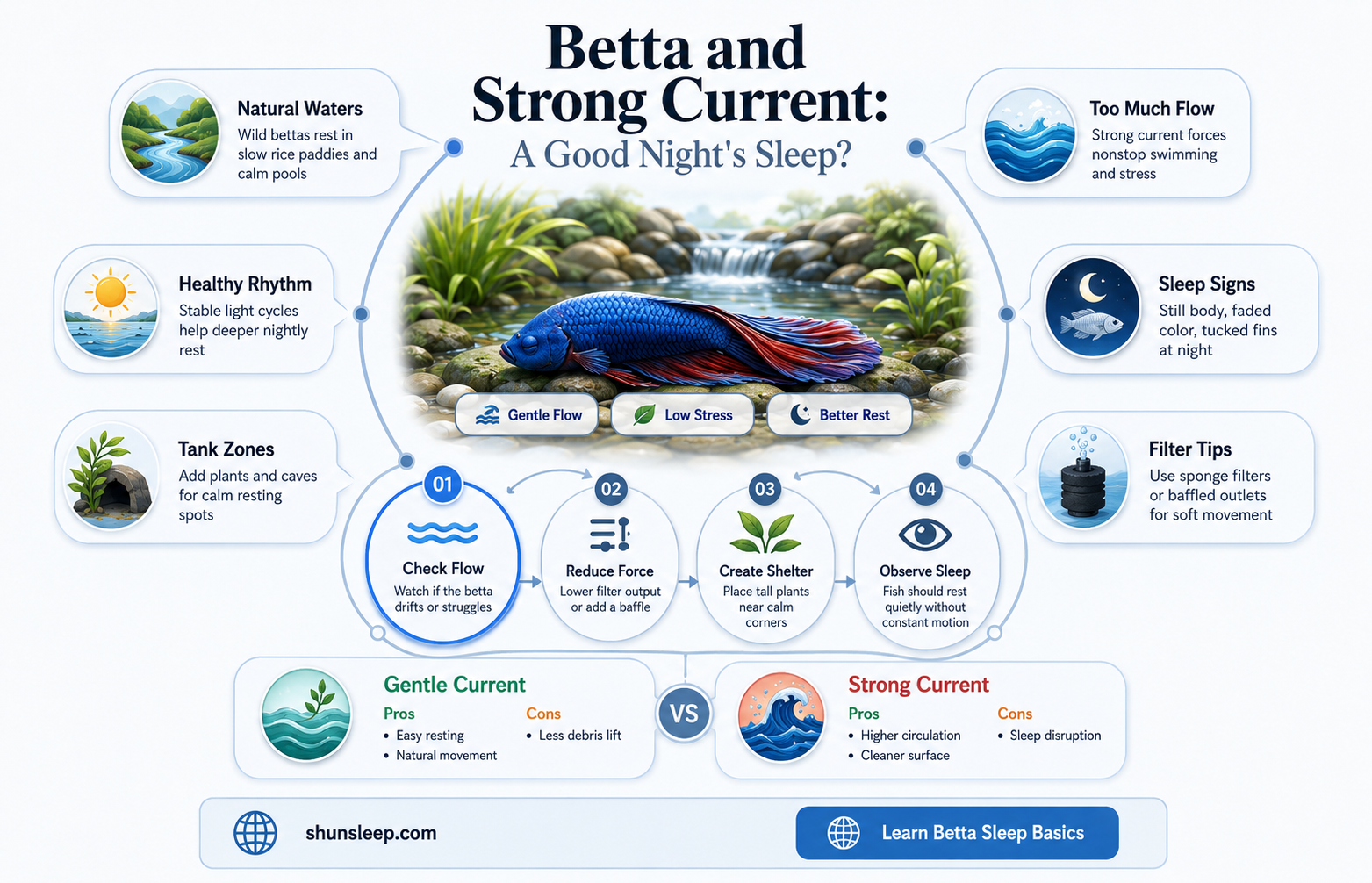 can betta sleep with strong current