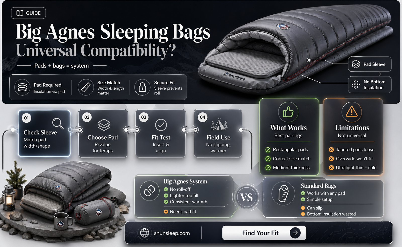 are big agnes sleeping bags compatible with all sleeping pafs