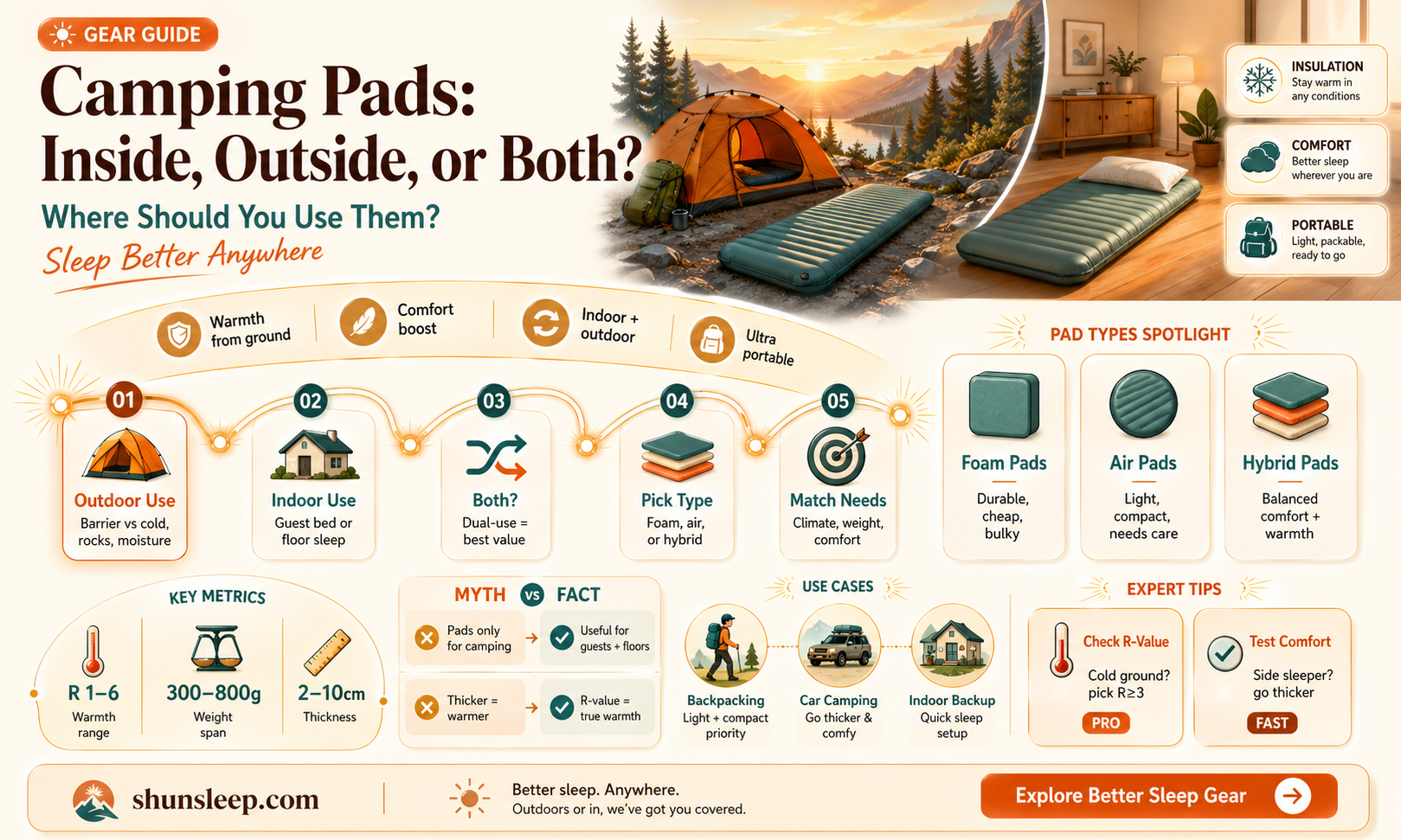 are camping pads used inside or outside a sleeping bag