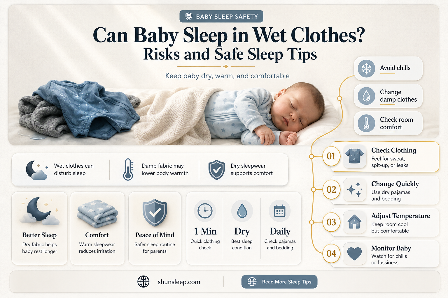 can baby sleep in wet clothes