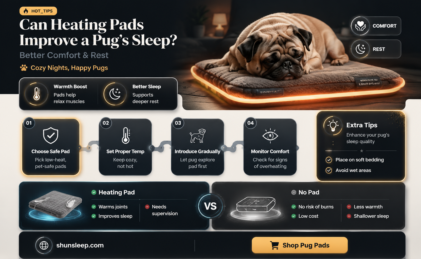 can a heating pad help a pug sleep