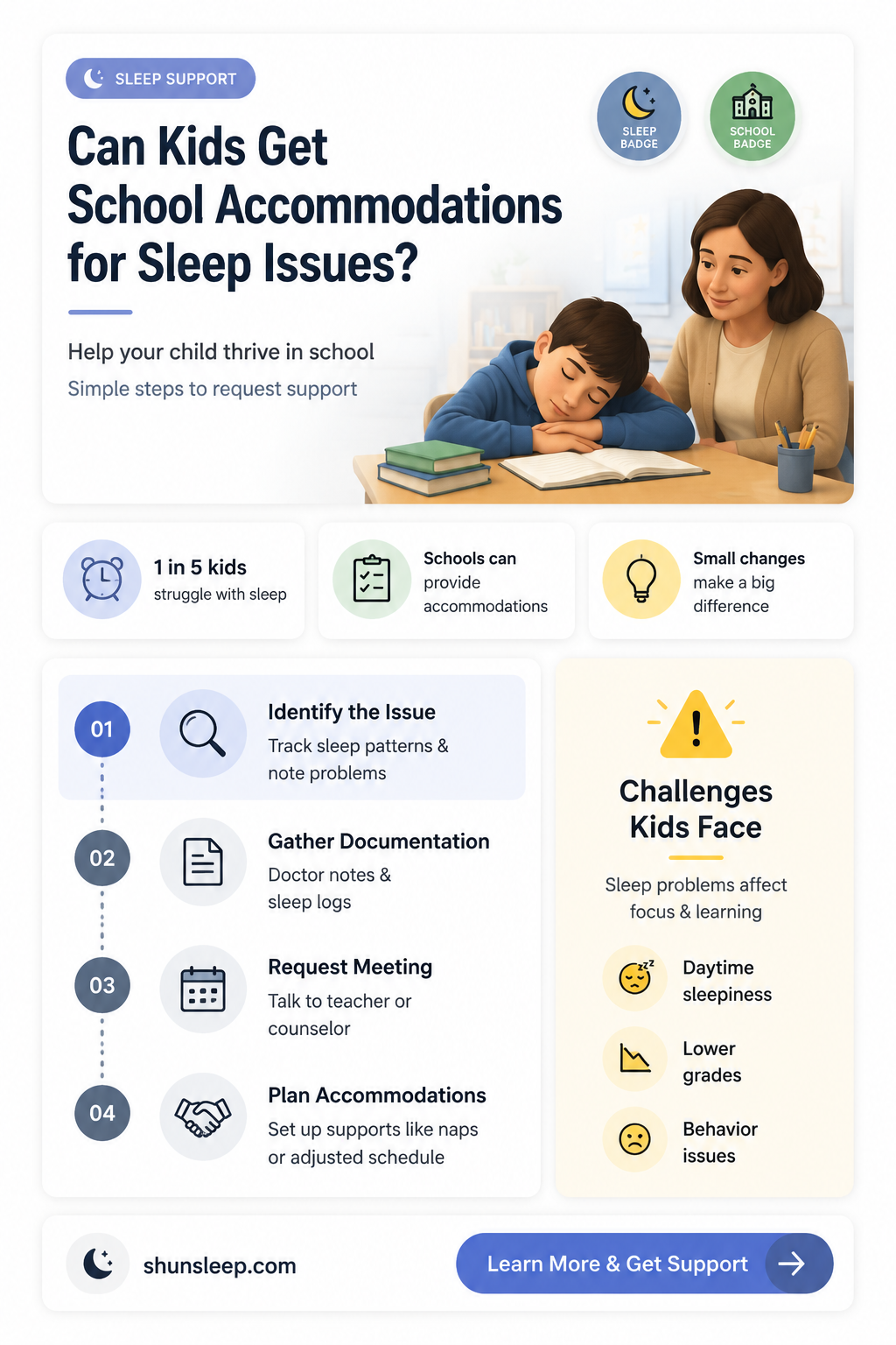 can a child get accomodations in school for sleep