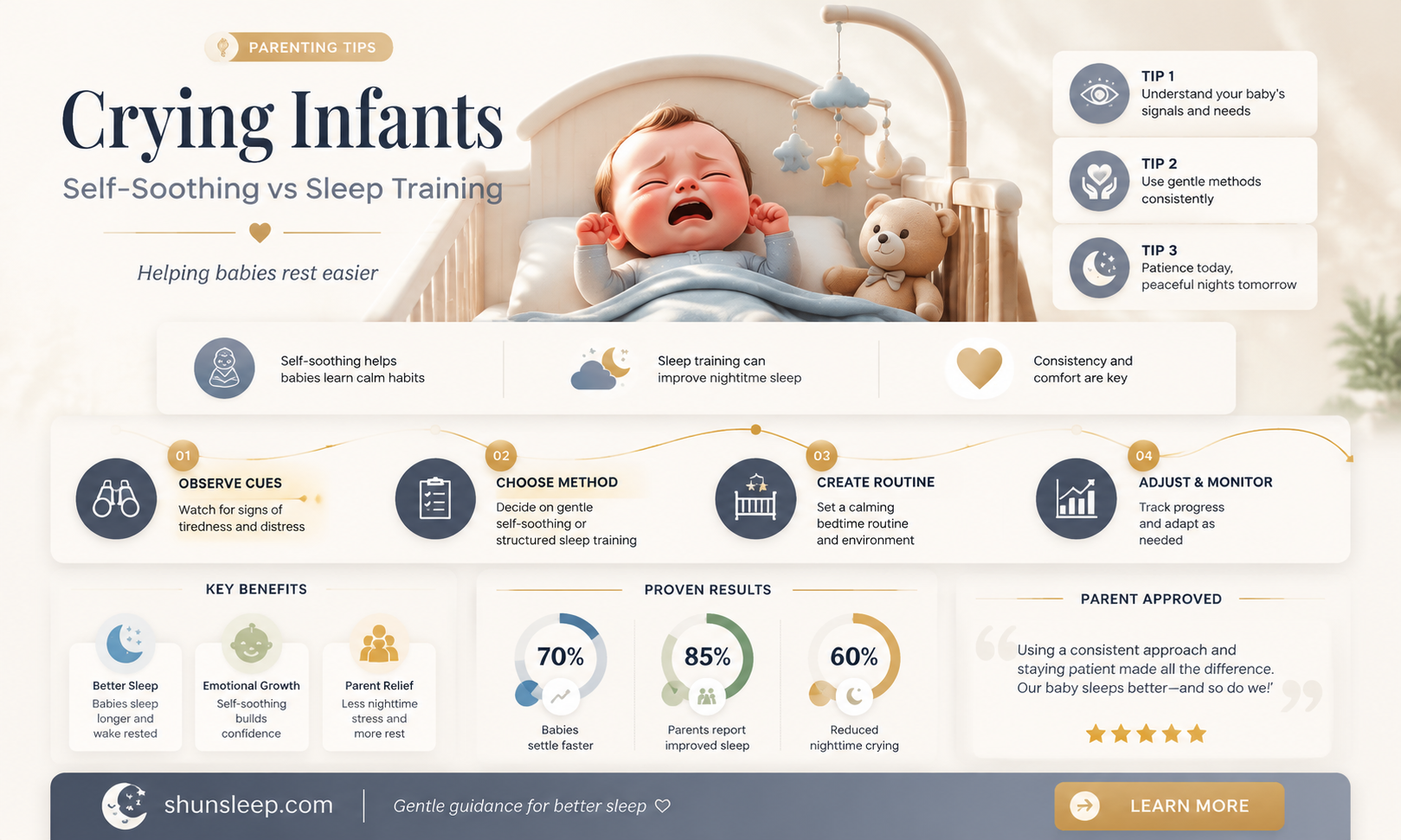 can a 1 month old cry themselves to sleep