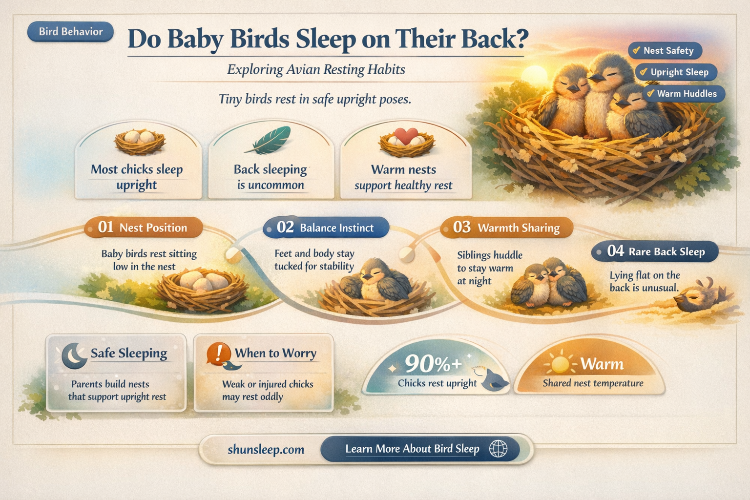 can baby birds sleep on their back