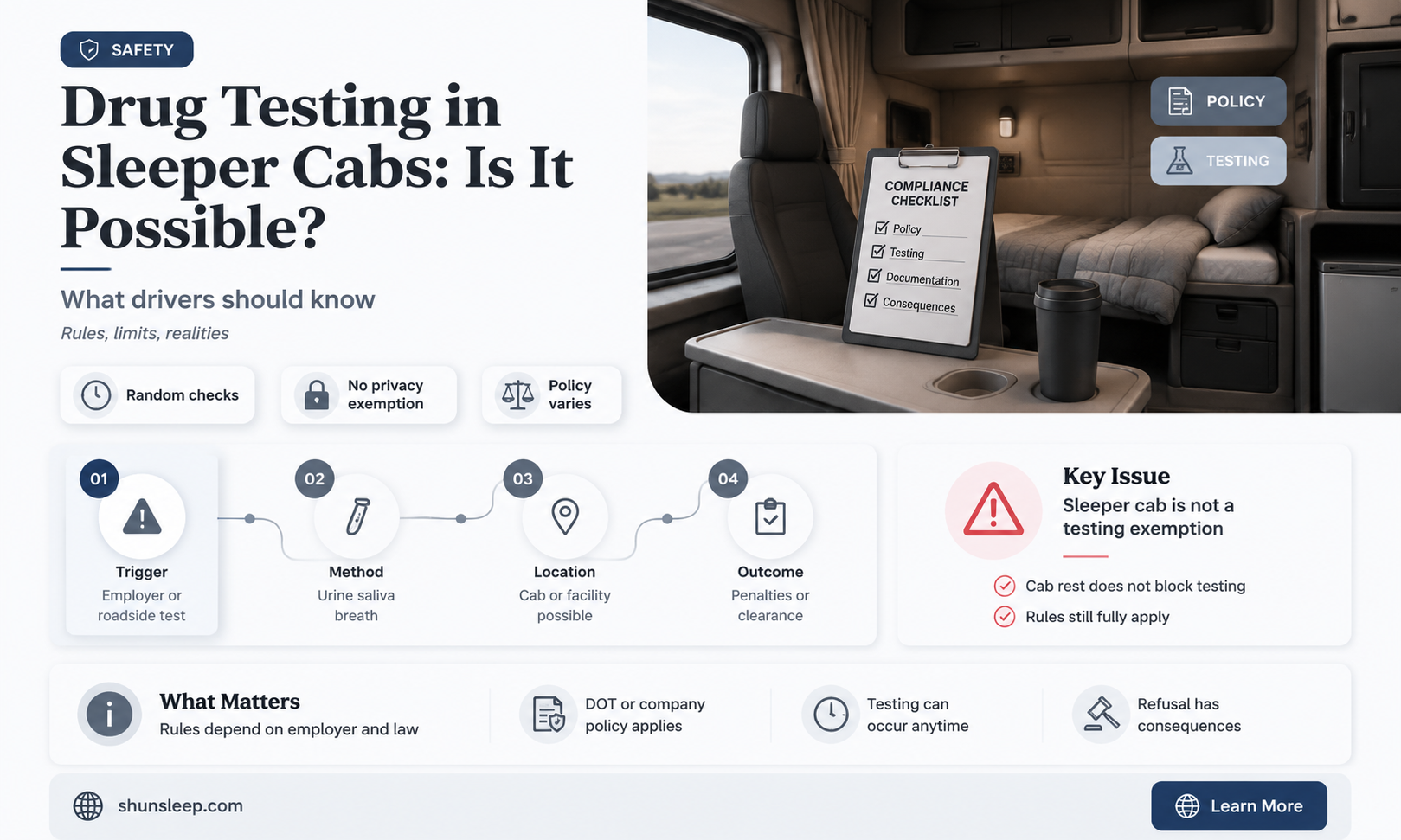 can drug use be detected in commercial vehicle sleeper cab