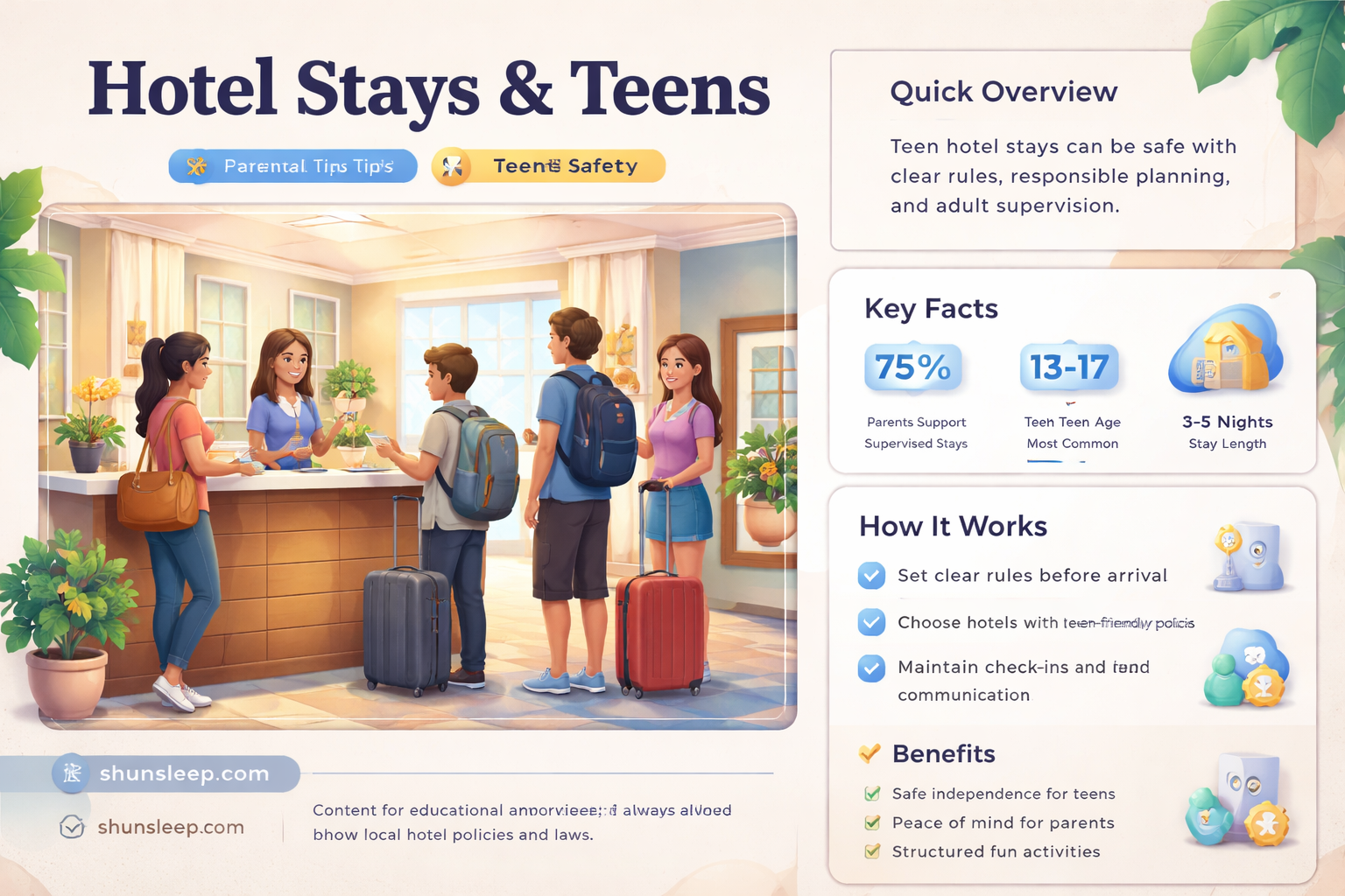 can a 17 year old sleep in hotel without parent