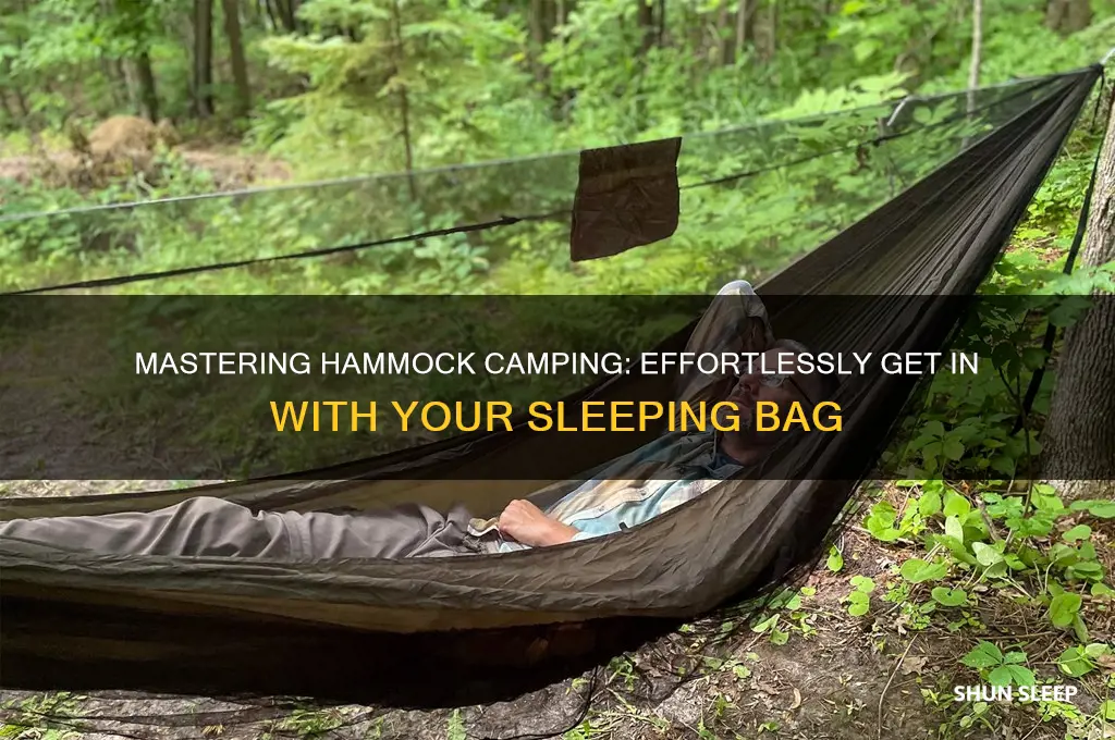 how to get in a hammock with a sleeping bag