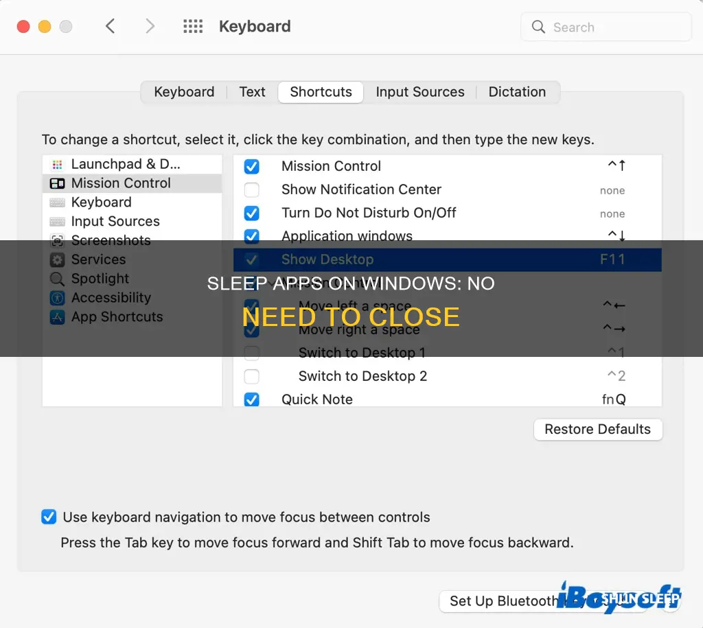 how to sleep an app on windows without closing it