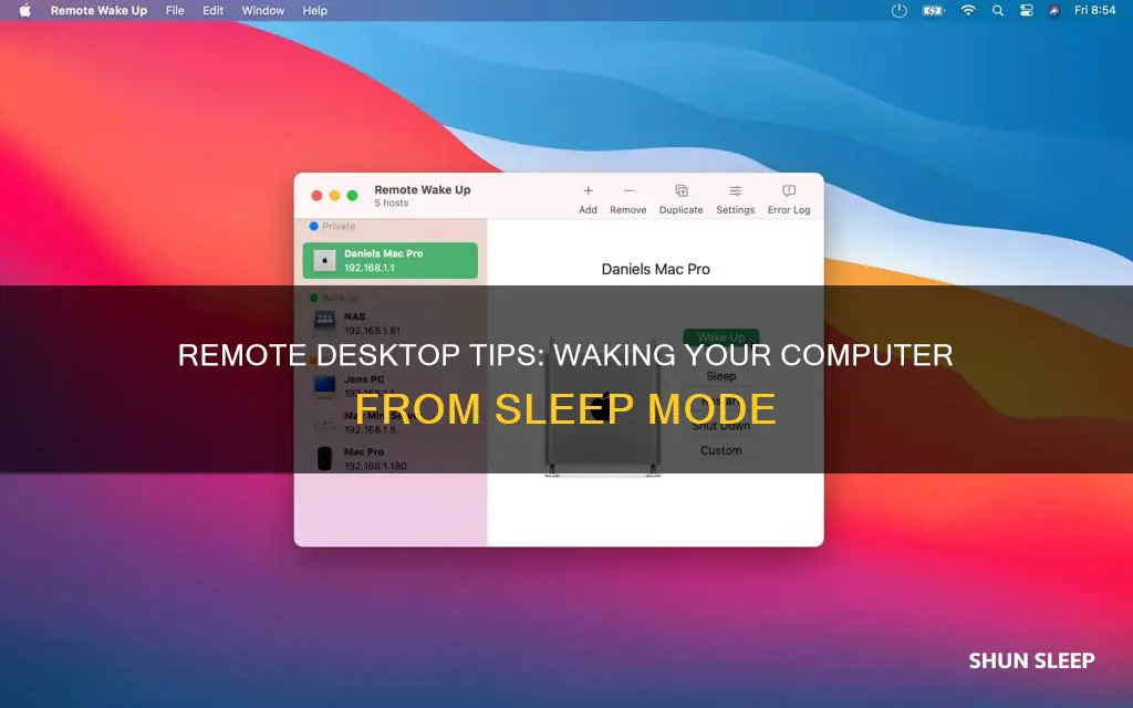 how to wake computer from sleep remote desktop