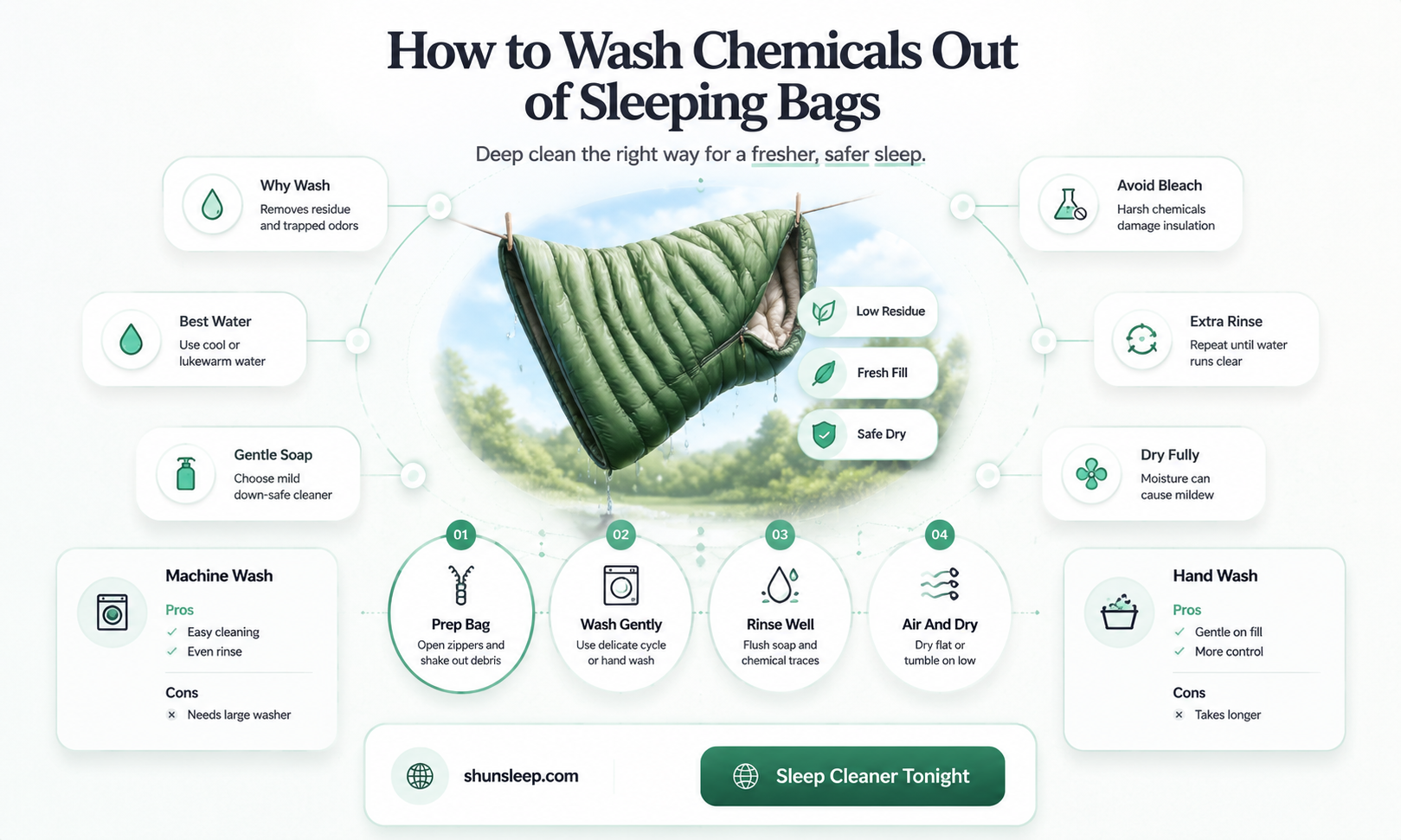 can chemicals be washed out of sleeping bags