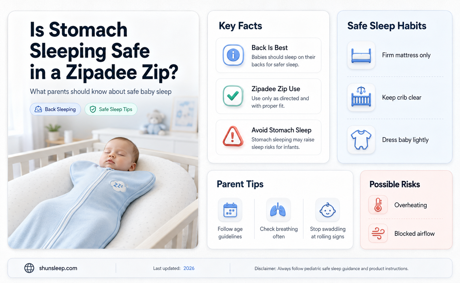 can baby sleep on stomach in zipadee zip