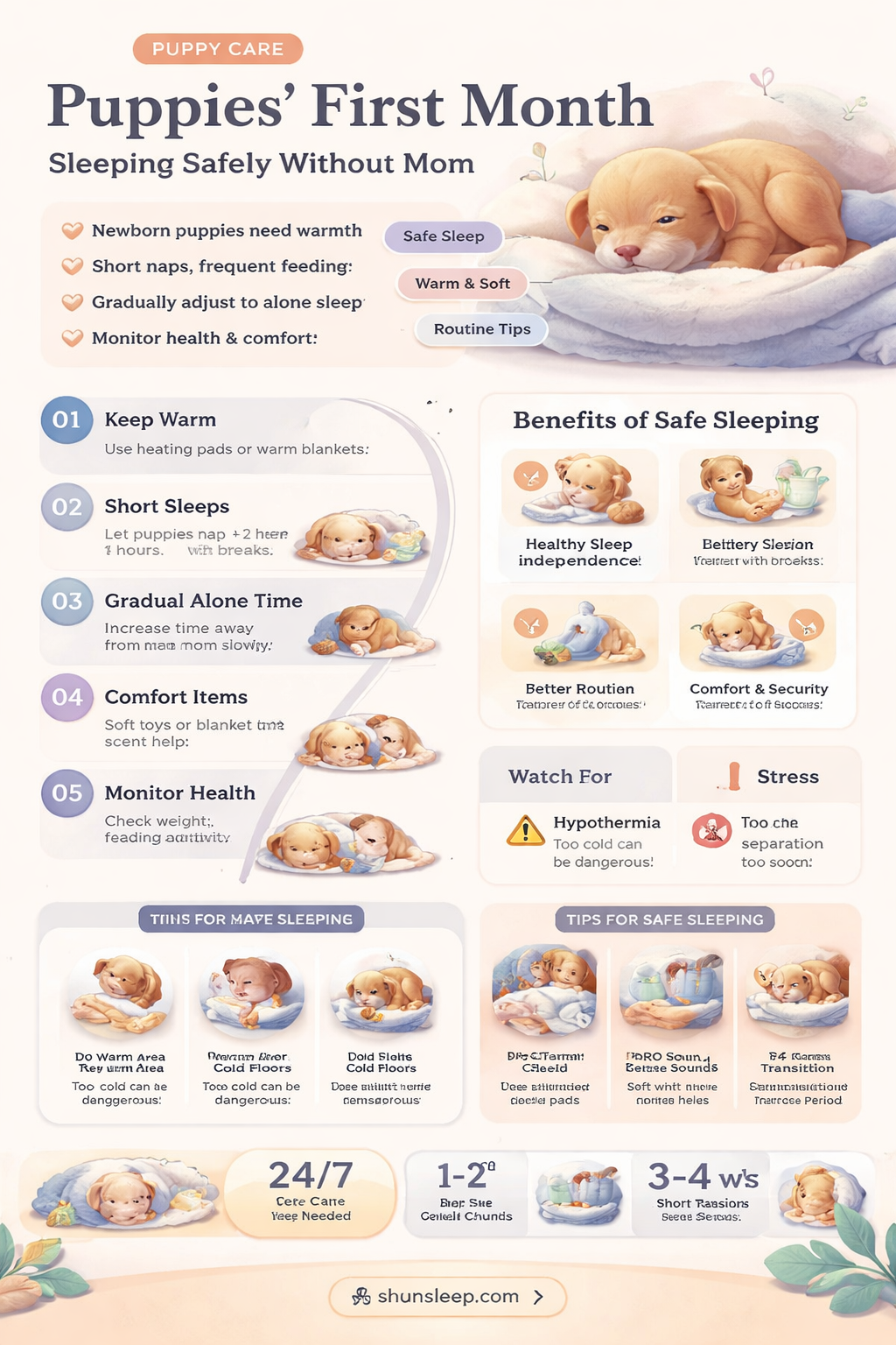 can 4 week old puppies sleep without their mom