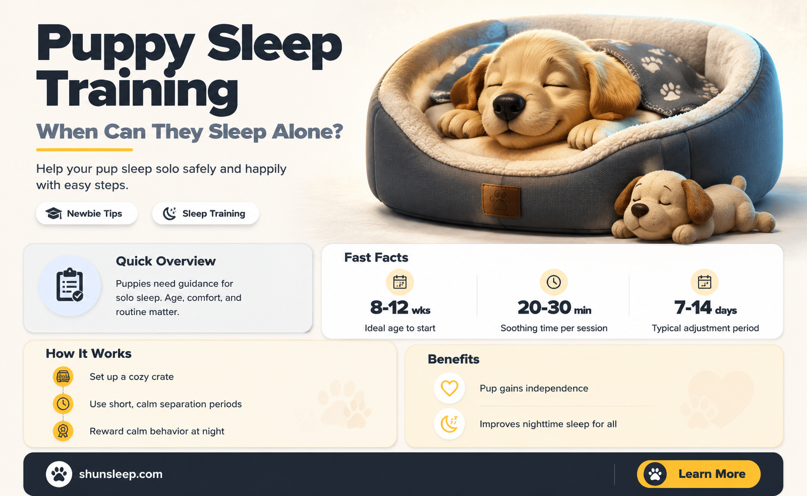 can a 6 week old puppy sleep alone