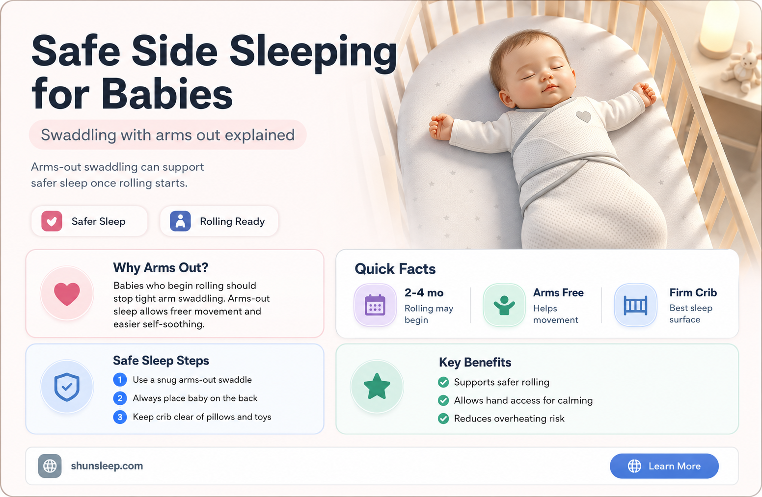 can baby sleep on side swaddled with arms out