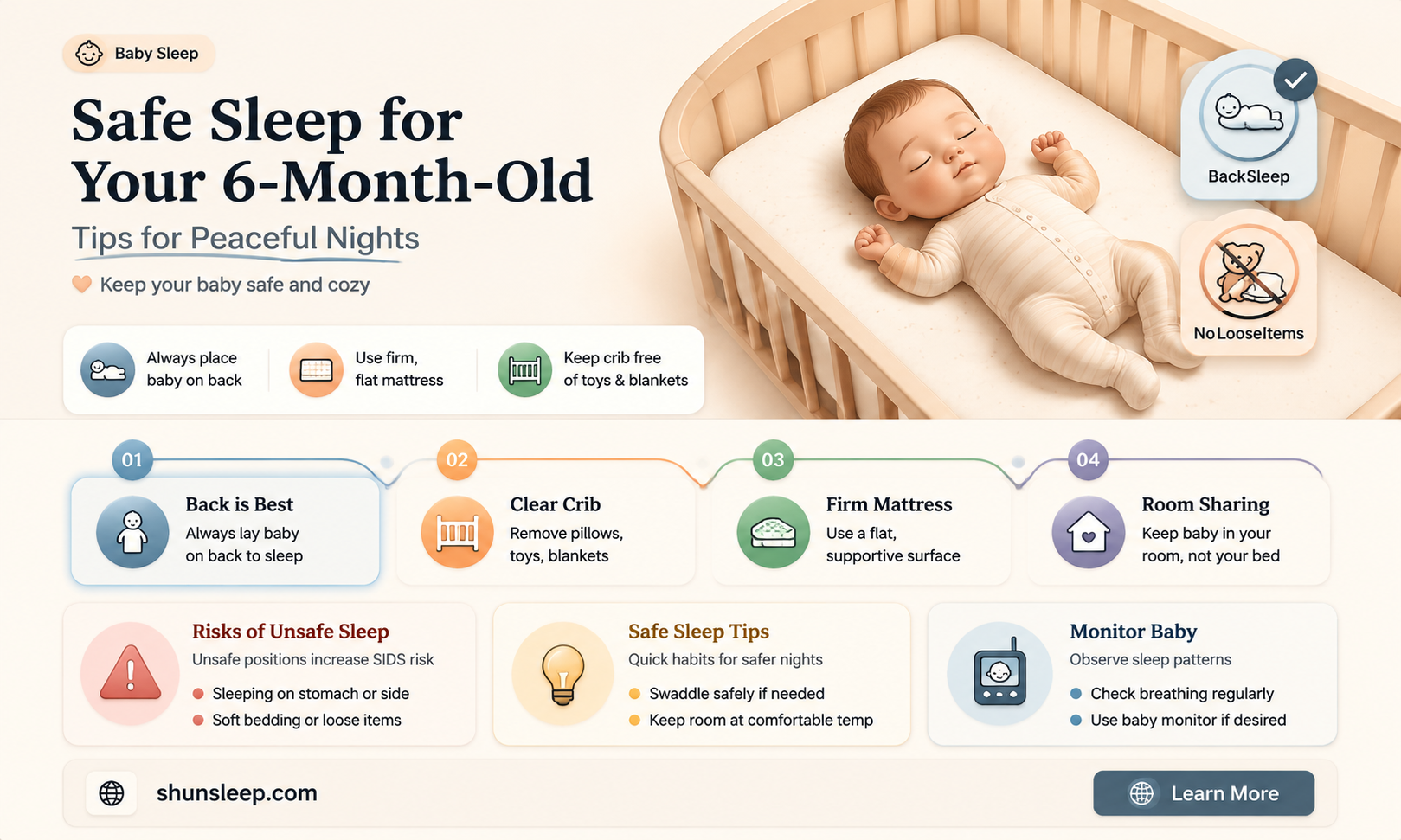 can a 6 month old sleep on their front
