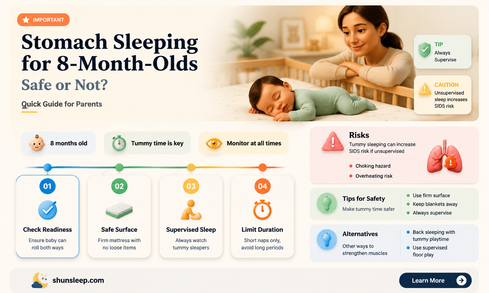 can 8 month old sleep on stomach