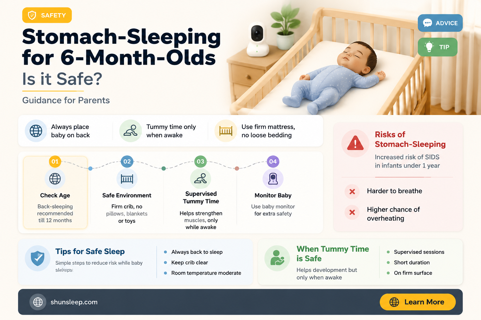 can a six month old sleep on their stomach