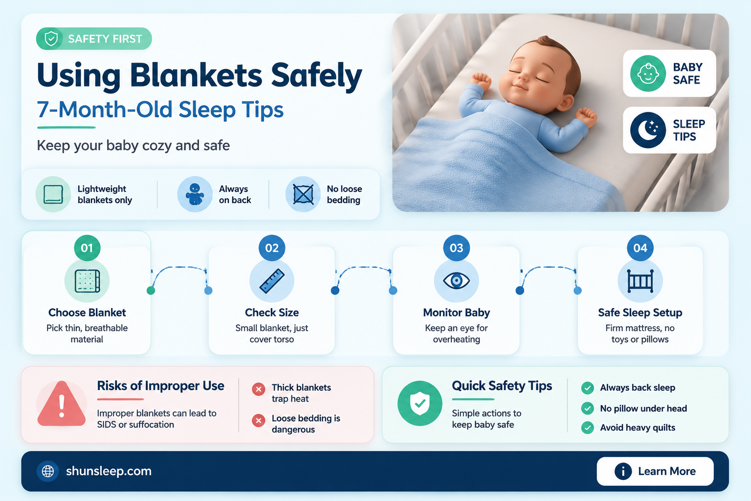 can a 7 month old sleep with a blanket
