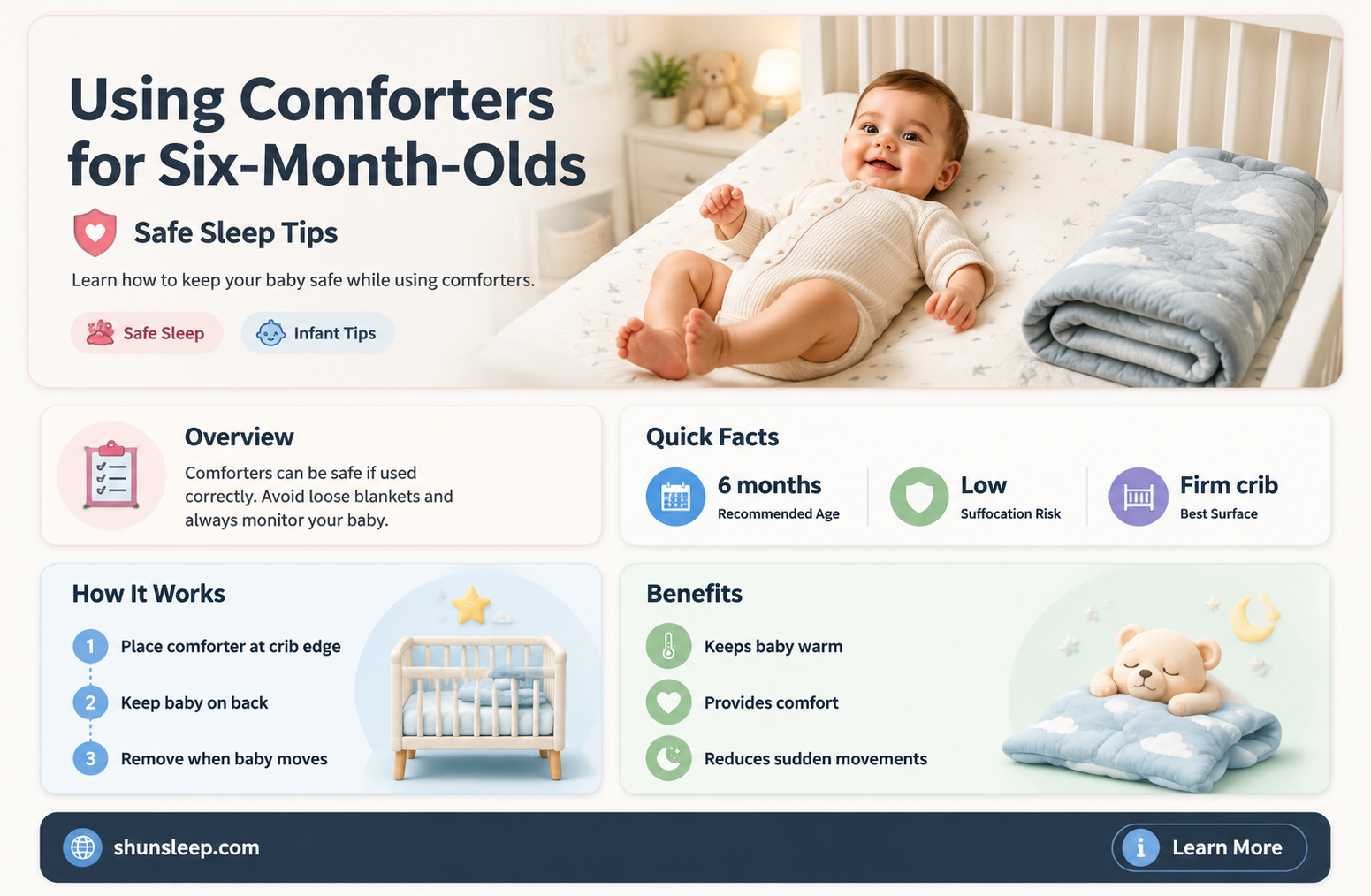can a 6 month old sleep with a comforter