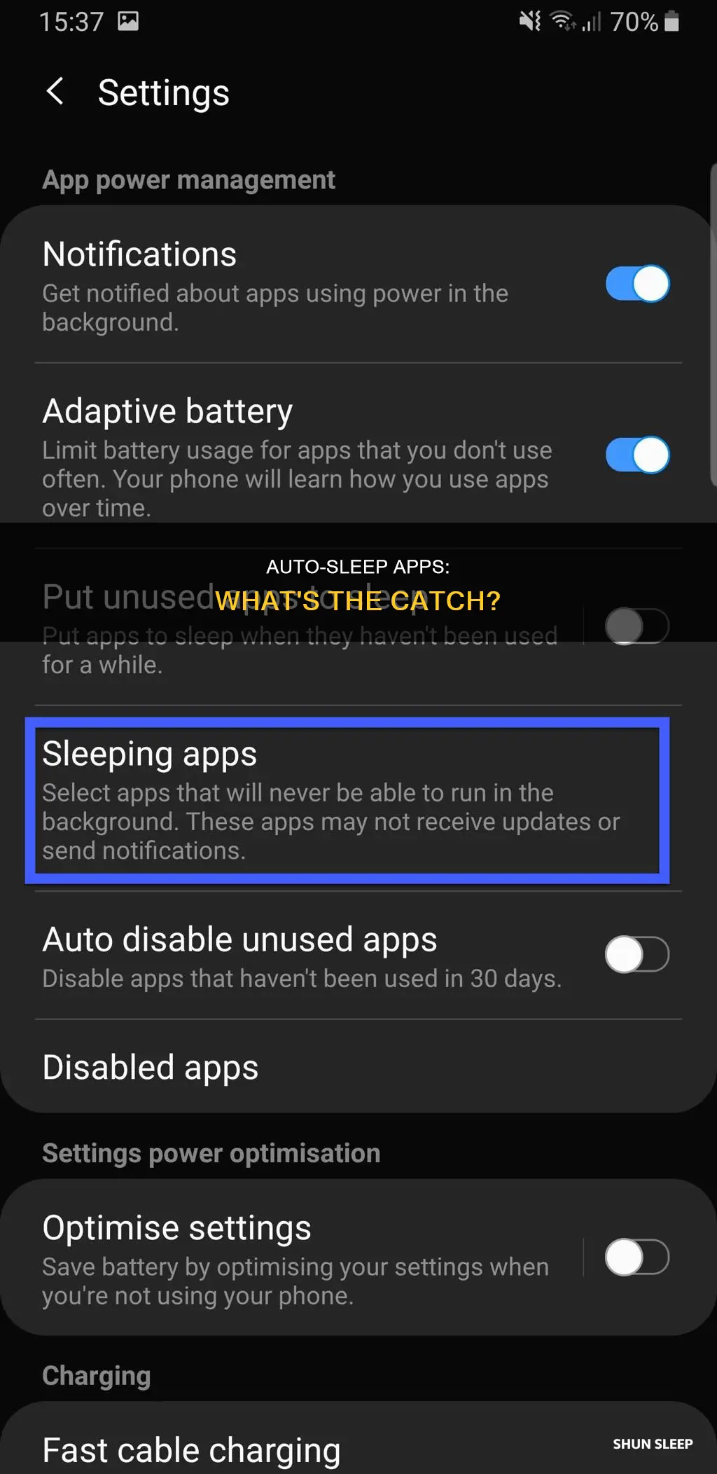 what does never auto sleeping apps mean