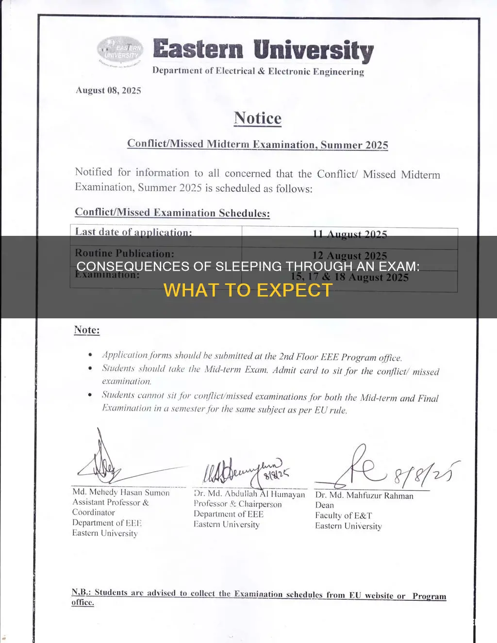 what happens if you sleep through an exam