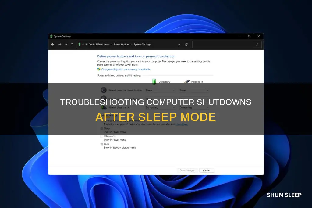 when i wake my computer from sleep it shuts down