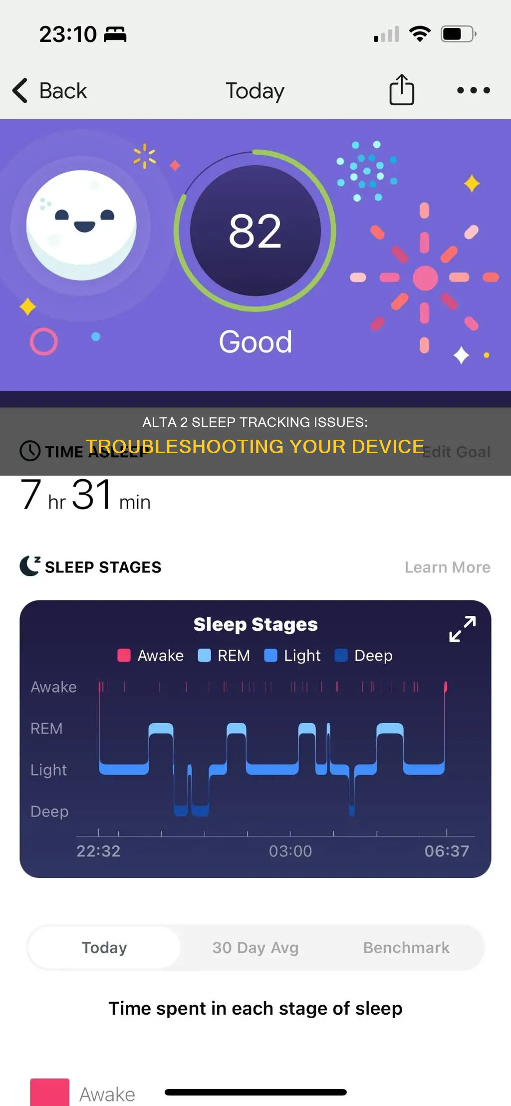 why is my alta 2 not tracking sleep